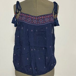 FREE PEOPLE Blue Embroidered Crop Tank NWT Size L